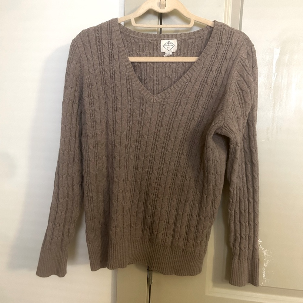 St. Johns Bay Brown V Neck Cable Knit Pullover Sweater Size XL